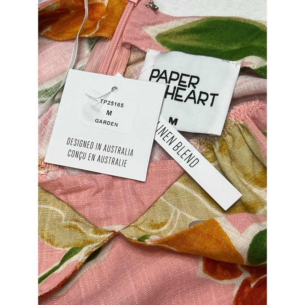 Paper Heart Floral Linen Blend Maxi Dress Medium NWT Tropical Resort Pink - Picture 8 of 11
